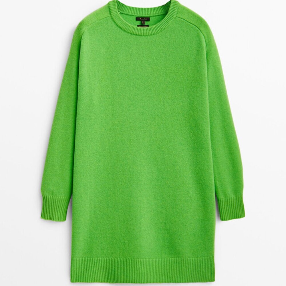 Massimo Dutti Green Sweater Dress, Wool and Cashmere, M